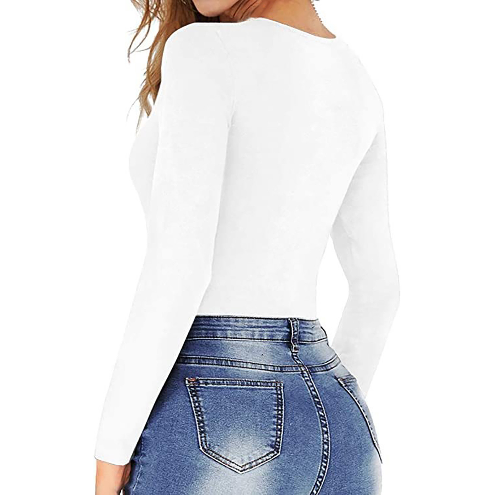 thumbnail image 5 of Body de manga larga con cuello redondo para mujer, mono sexy, pijama, ropa de dormir, ropa de estar por casa, 5 of 5